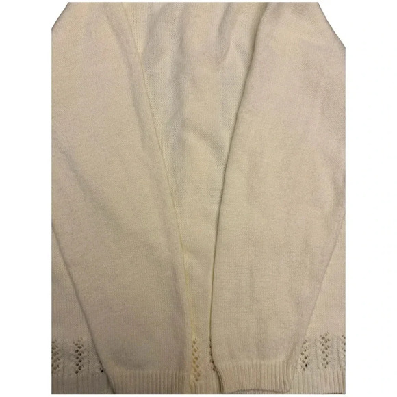 Vintage 90s Amana Open Knit Button Front Cream Ivory Cardigan Retro Twee Mod - Picture 7 of 8